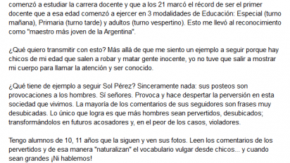Un docente increpó a Sol Pérez: 