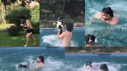 Destrozan en las redes a Nazareno Casero por tirarse a la pileta con su perro