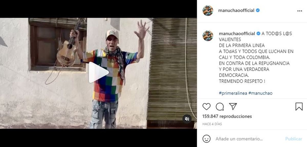 Este es el video que Manu Chao posteó en apoyo a Colombia  