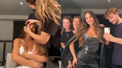 Pampita mostró cómo es maquillarse y peinarse en casa con Ana a upa