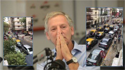 Manifestación de Taxistas en la puerta de Mitre contra Longobardi por promocionar Uber