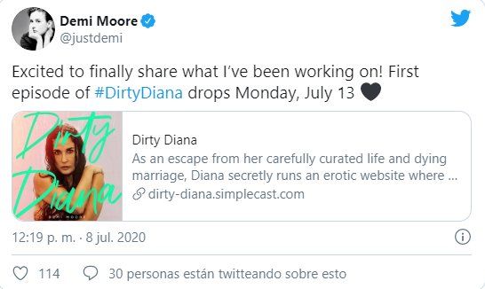 La actriz Demi Moore anunció el estreno de su podcast a través de Twitter