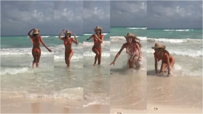 Un tropezón no es caída: Pampita quiso hacerse la sexy en el mar y se pegó flor de porrazo