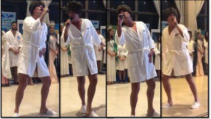 Insólito video del gran Mike Amigorena cantando en bata en un evento 