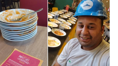 Comió 15 platos de pasta en un tenedor libre y lo echaron