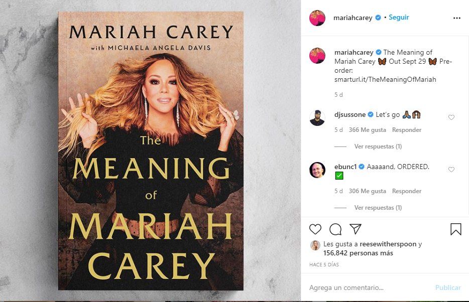 Mariah Carey comunicó el lanzamiento de su libro a través de sus redes sociales 