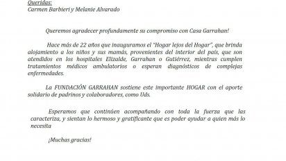 La fundación Garrahan agradece la donación de Carmen Barbieri, quién quedó conmovida con la visita al hogar 