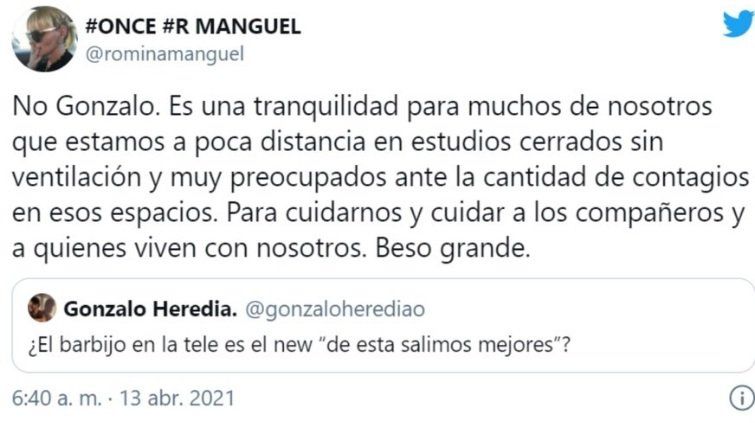 No es con vos: Gonzalo Heredia y Romina Manguel se cruzaron en Twitter