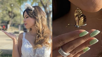 Barby Franco se tomaba fotos vestida de novia y una mariposa se posó sobre ella