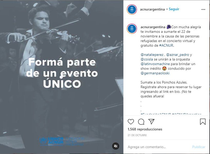 Desde las redes sociales de Acnur se invita al concierto donde participará Pedro Aznar 