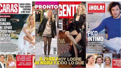 Guillermina en Gente habla de teatro y amor, Caras tiene a Nicole y su descargo, Hola con Mónaco, y Pronto con Nicole-Cubero