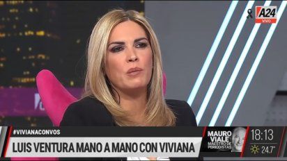 Viviana Canosa y el palito a Jorge Rial en una nota con Luis Ventura 