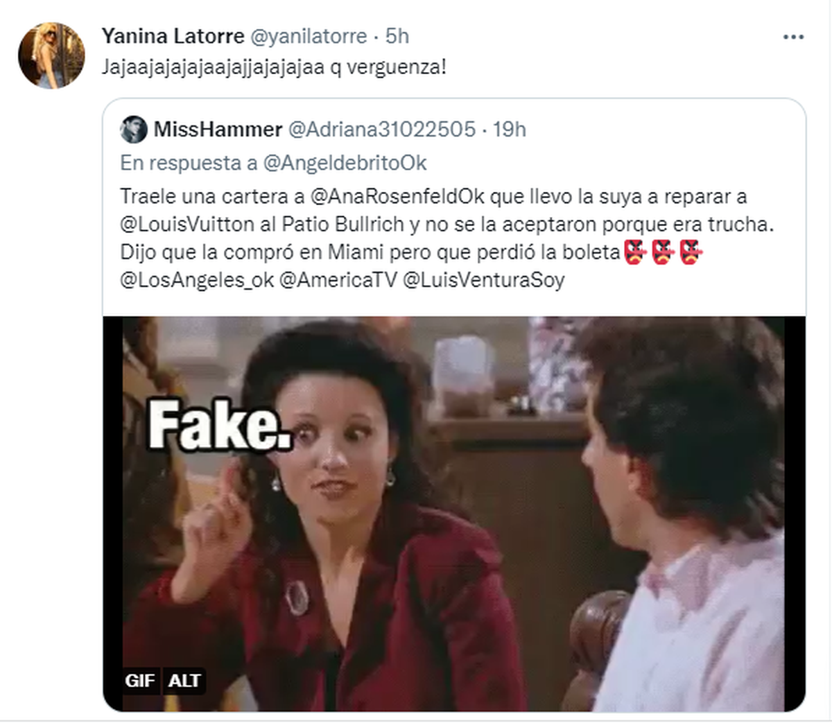 Captura del Twitter de&nbsp;Yanina Latorre.