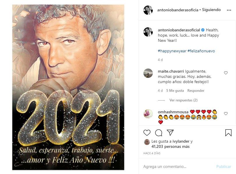 El actor Antonio Banderas envió un mensaje de salud y prosperidad para 2021 