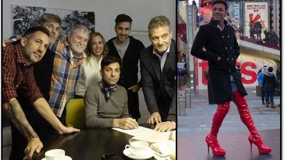Dabope, Martín Bossi y Ricky Pashkus felices tras la firma del contrato para realizar Kinky Boots