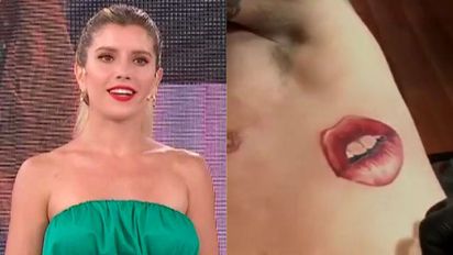 Laurita Fernández divertida con el tatuaje de su boca que tiene Fede Bal
