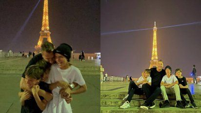 Maxi López posó en la Torre Eiffel con sus hijos y su novia