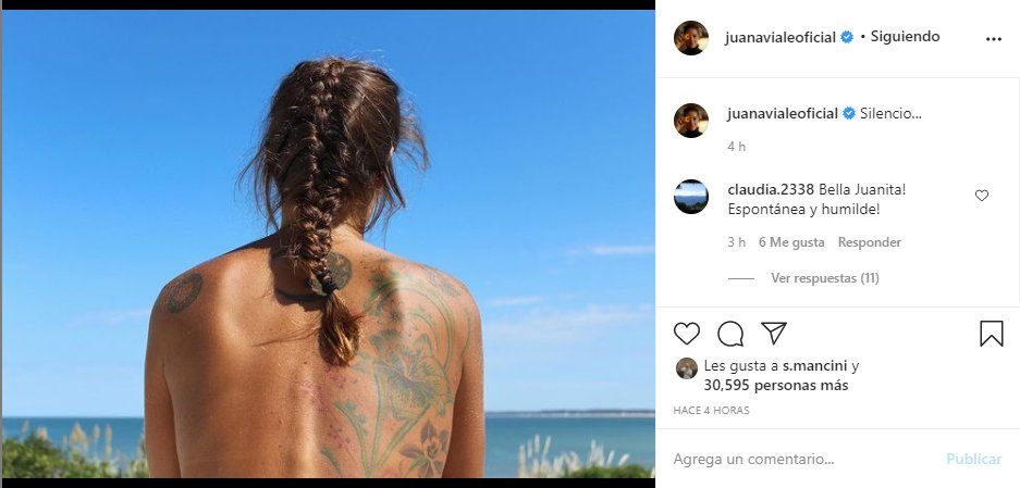 Juana Viale mostró el tatuaje que tiene en la espalda