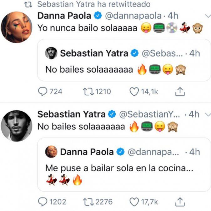 Estos fueron los mensajes que se compartieron en Twitter Danna Paola y Sebastián Yatra  