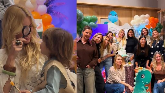 Nicole Neumann y Manu Urcera junto a su hijo Cruz en su fiesta de cumpleaños.